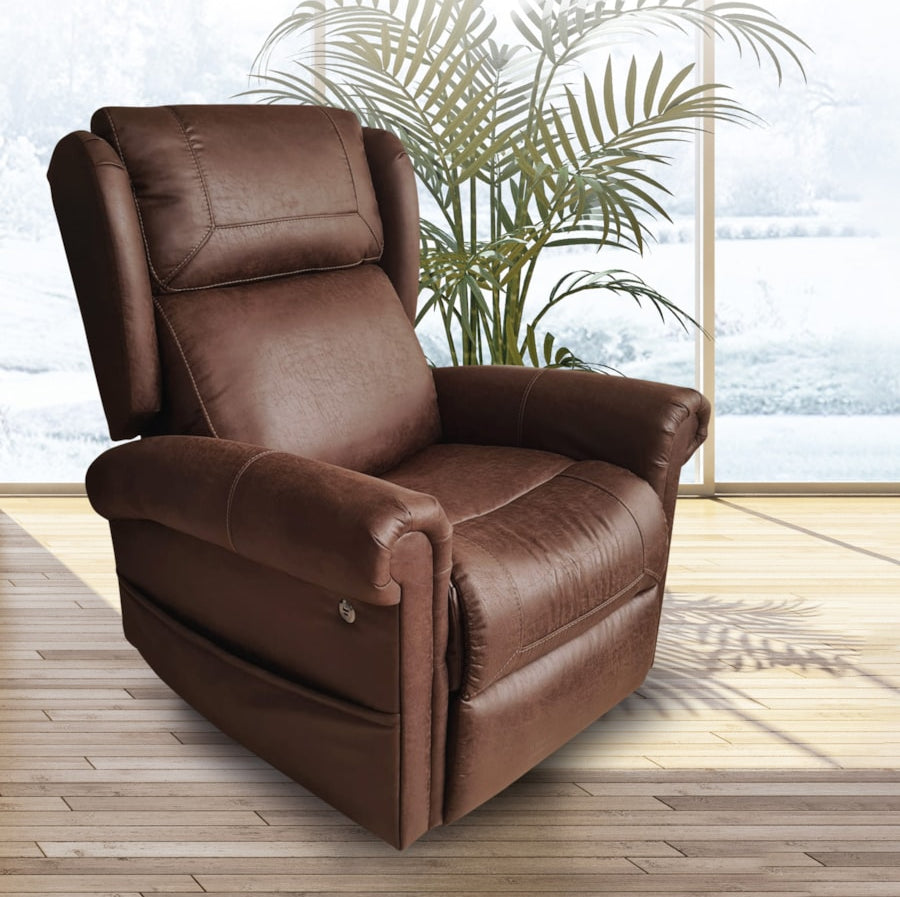Sofá elétrico reclinável e elevatório Evoluxion Evosofy EV2003P Atlantic em tom castanho, com massagem de ar em 4 zonas, aquecimento no assento e tomada USB + USB-C.