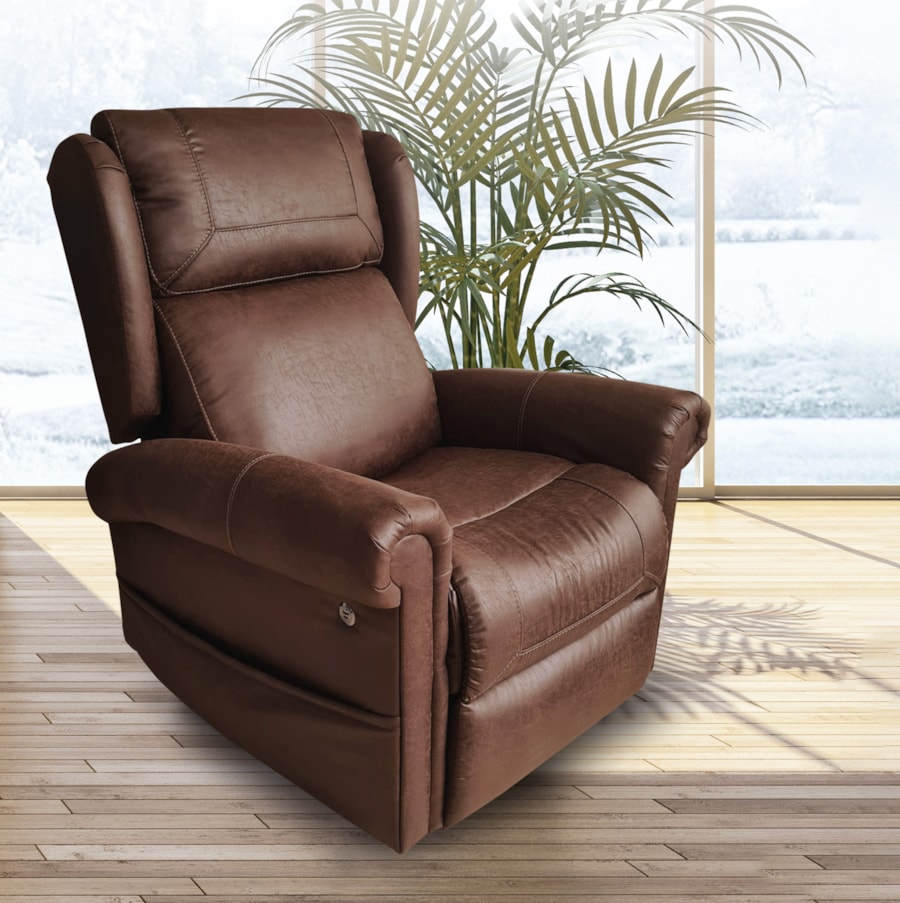Sofá elétrico reclinável e elevatório Evoluxion Evosofy EV2003P Atlantic em tom castanho, com massagem de ar em 4 zonas, aquecimento no assento e tomada USB + USB-C.
