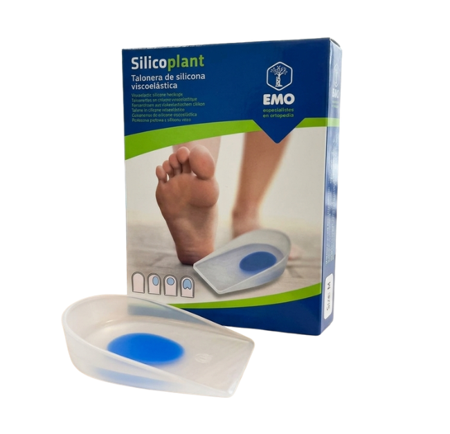 Talonera Silicoplant Blue Formato em cunha (plana com inclinação).Absorção geral de impactos e alívio do retropé.Mais versátil para sapatos estreitos ou sociais devido ao perfil em cunha.